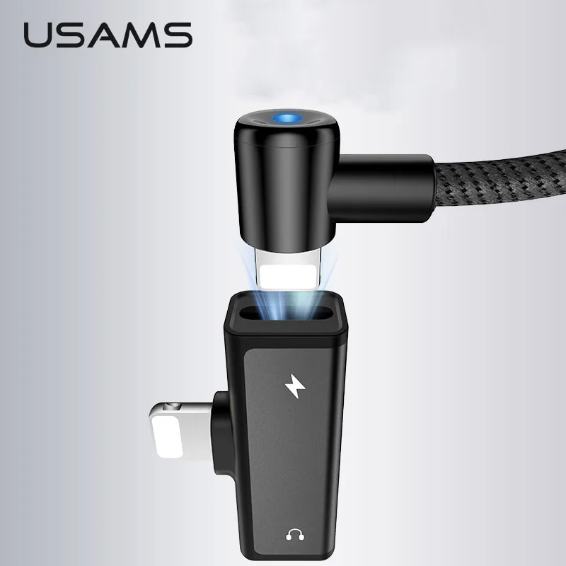 

USAMS Dual Lighting Charging and Audio Adapter for iPhone X XR XS 4 in 1 Phone Charging&listen&Phone Call&Volume Control OTG