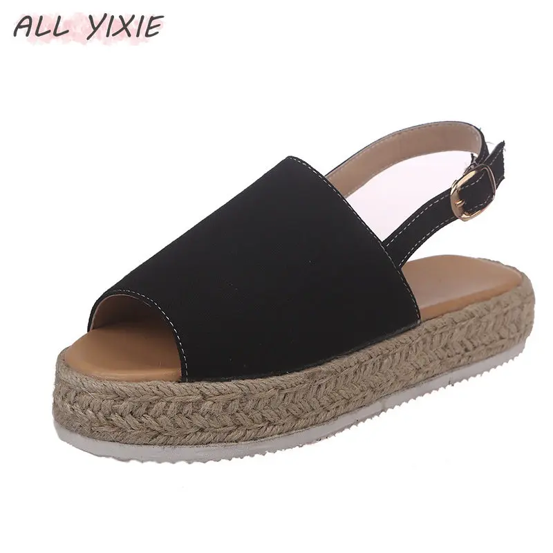 

ALL YIXIE2019 Spring and Summer New Explosions Fashion Casual Large Size Hemp Rope Fish Mouth Wedge Sandals Thick Women's Shoes