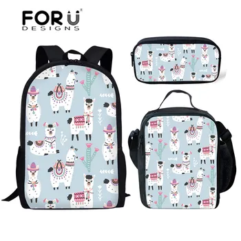 

FORUDESIGNS Children Primary School Bag for Kids Alpaca School Backpack Girls Cute Animal Printing Satchel Student Schoolbag