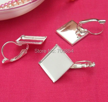 

100pcs/lot silver tone 15mm pad square French ear clip jewelry findings