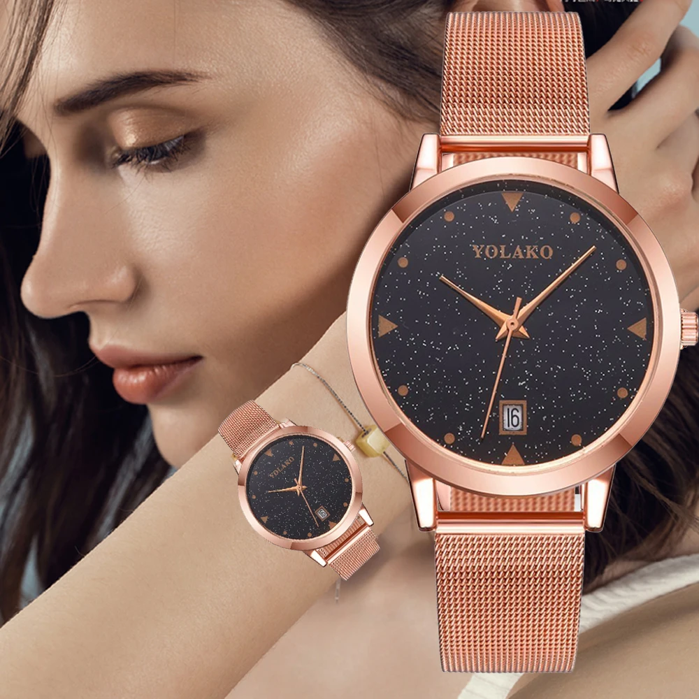 

2019 Luxury Women Watch Rose Gold Mesh Strap Creative Casual Quartz WristWatch Ladies Quartz Wife Clock Gift Relogio Feminino