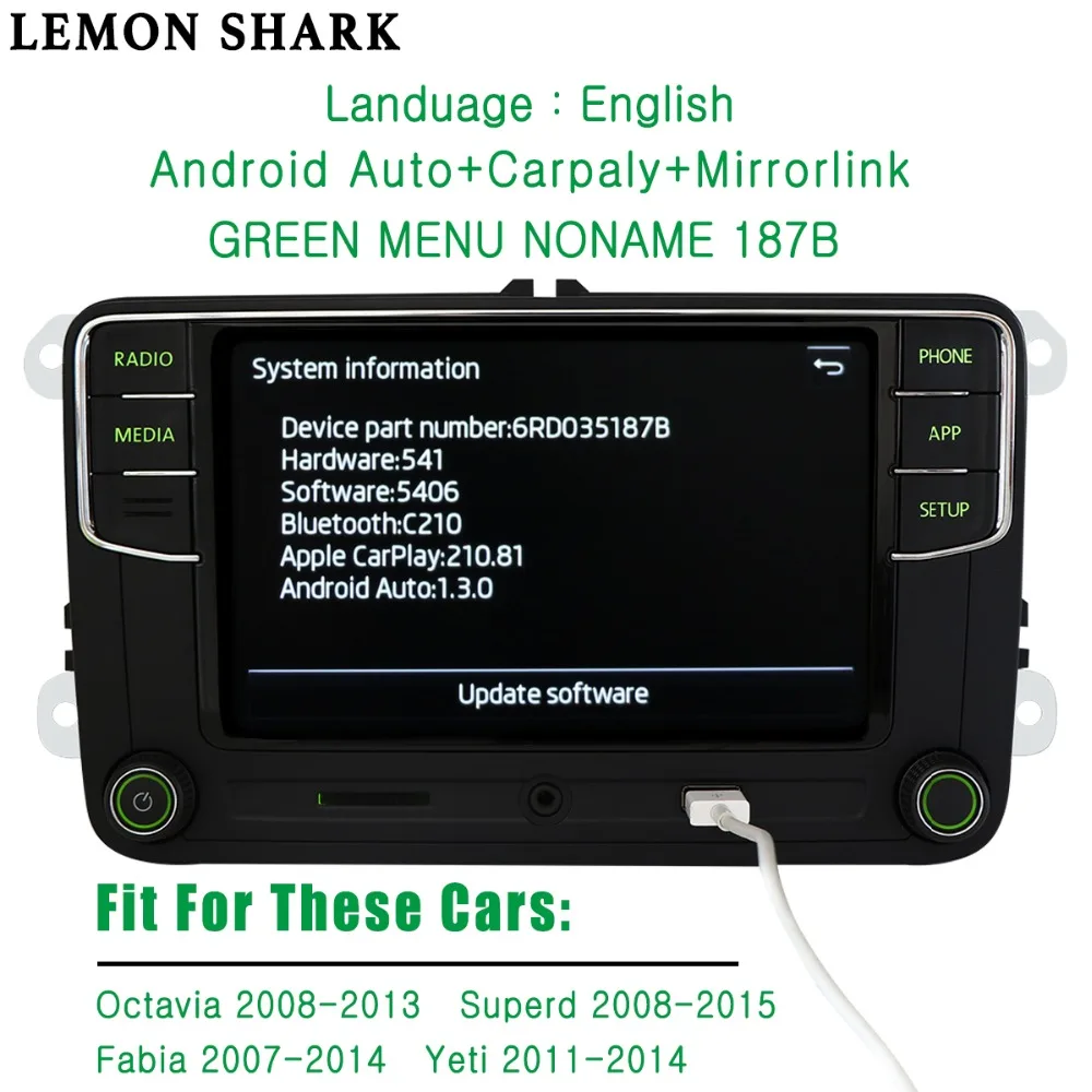 Автомобильный радиоприемник Green Android Carplay Noname RCD330G RCD330 Plus Зеленая кнопка 6RD 035 187B
