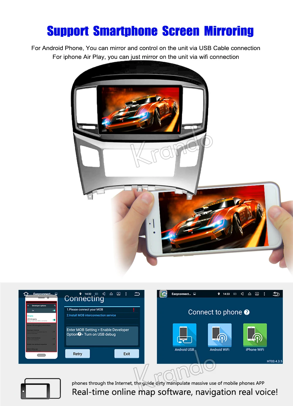 Best Krando Android 8.1 9" Big screen car multimedia player for hyundai H1 Grand Starex 2016 GPS navigation radio stereo BT wifi 8