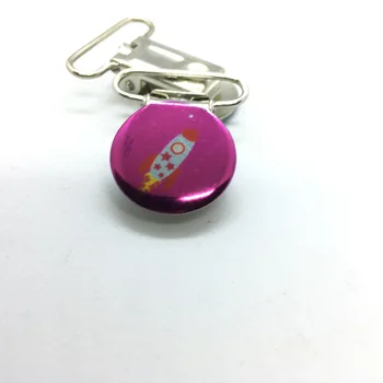 

25pcs 1'' 25mm Wide Go Outter Space Rocket Print Enamel Painted Colored Pacifier Clips/Suspender Clips