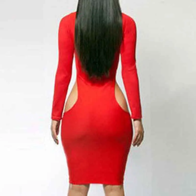 2019 Top Fashion Womens Summer Dresses Sexy Cut Out Female Clothes Dress Solid Night Club Party Bodycon Dress Long Sleeve (3)