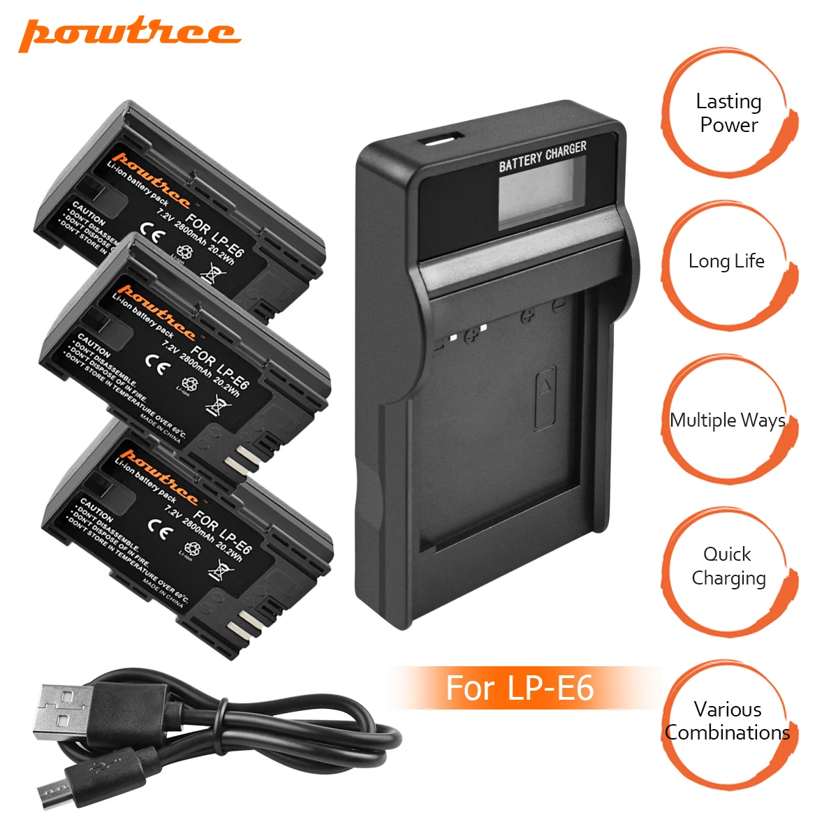 3X LP E6 LPE6 LP E6 Li ion Battery+LCD Battery Charger for Canon 5D
