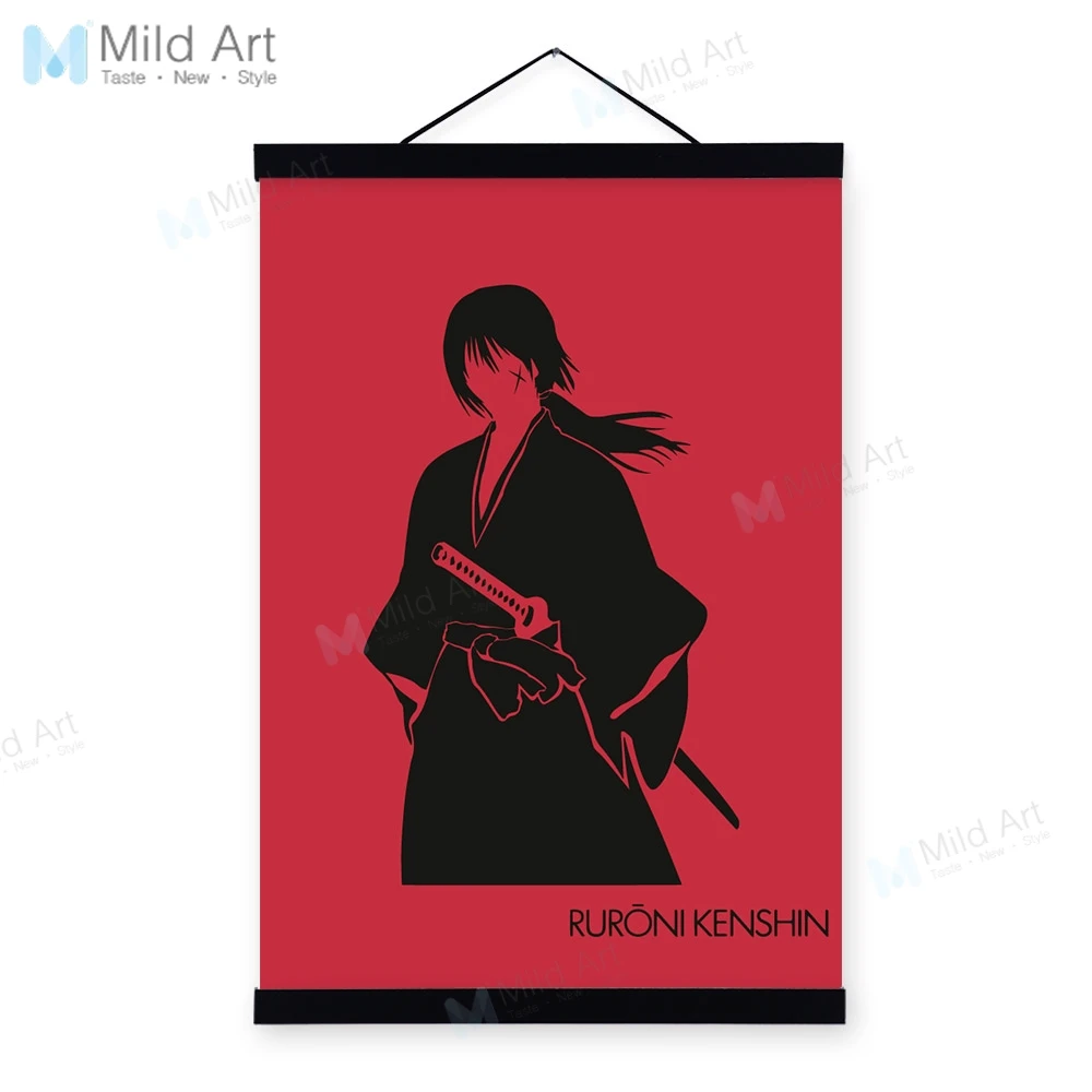 Красный японский аниме руруни Kenshin самурайский деревянный плакат в рамке Мальчик