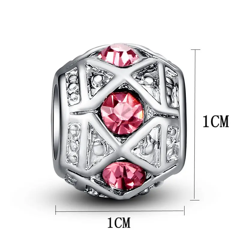 ELESHE Luxury Silver Color Sparkling Pink Crystal Spacer Beads Fit Original Charms Bracelet DIY Jewelry Accessories