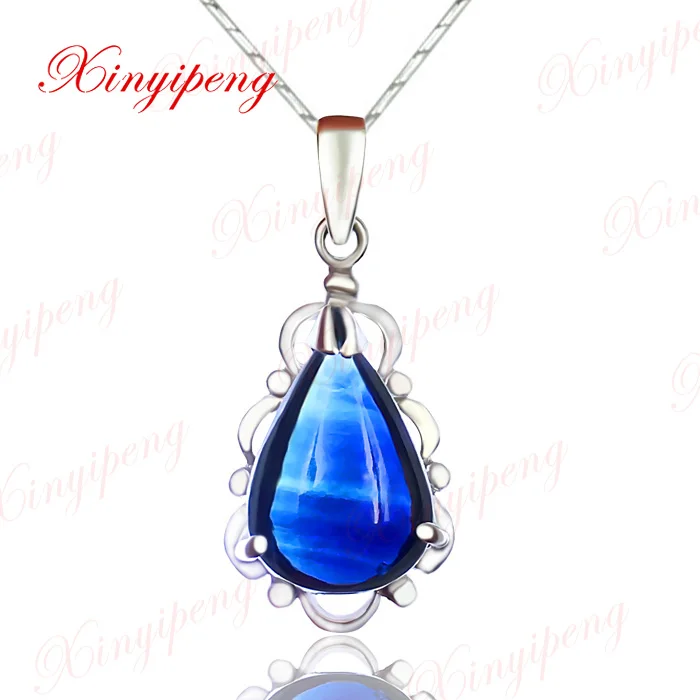 

18k white gold with 100% natural sapphire pendant female Water droplets form Fine jewelry and personality blue