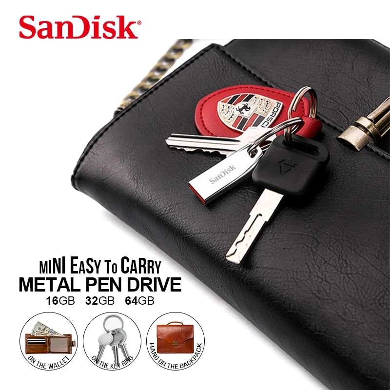 USB флеш-накопитель SanDisk CZ71, 64 ГБ, 32 ГБ, 16 ГБ, 8 ГБ, флеш-накопители, USB 2,0, металлическая флешка, поддержка официальной проверки