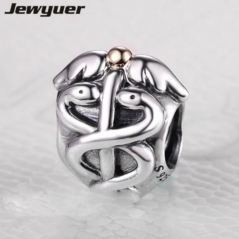 

Life Saver Caduceus charms 925 sterling silver jewelry golden charm fit bead bracelets diy for women Memnon wholesale GD001