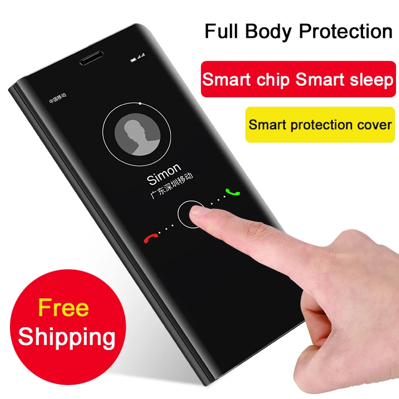 Умный кожаный флип зеркало заднего вида чехол для huawei Коврики 8 9 10 Pro Lite P8 P9 P10 плюс
