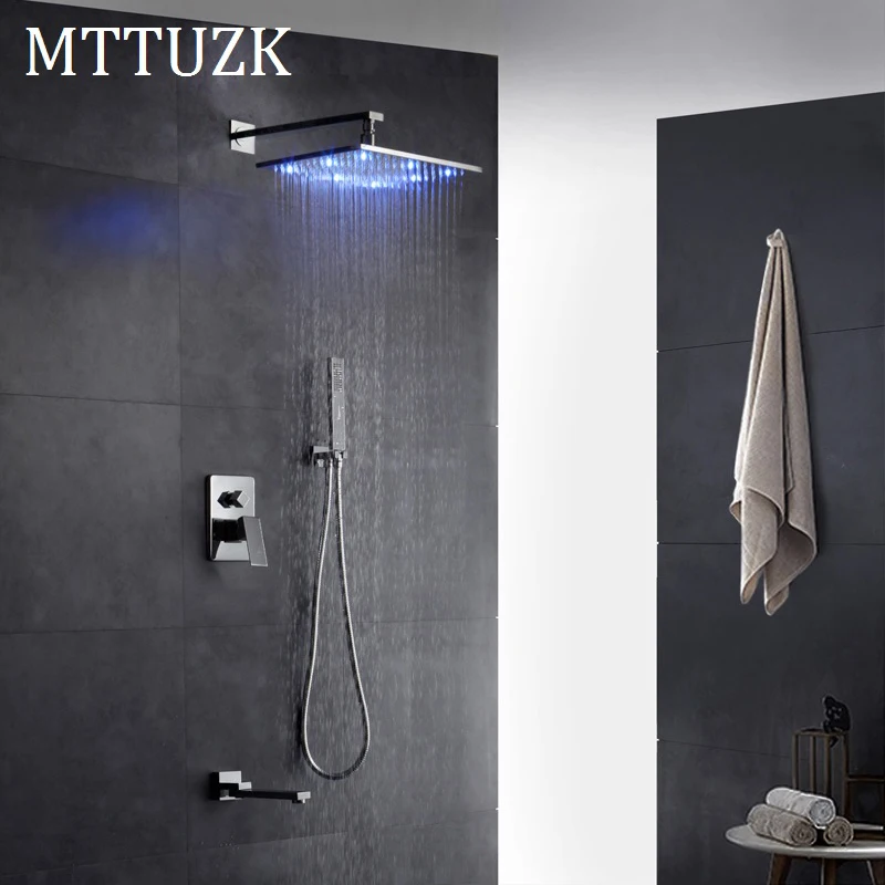 Черные латунные смесители для душа MTTUZK 8 10 12 дюймов Светодиодная насадка