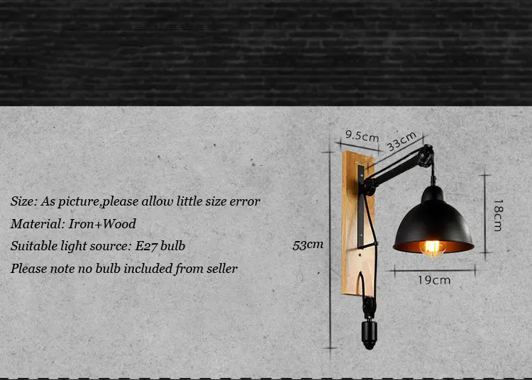 Лофт ретро лампа винтажный подъемный шкив настенный светильник столовая Ресторан прохода коридор паб кафе Настенный Светильник Бра