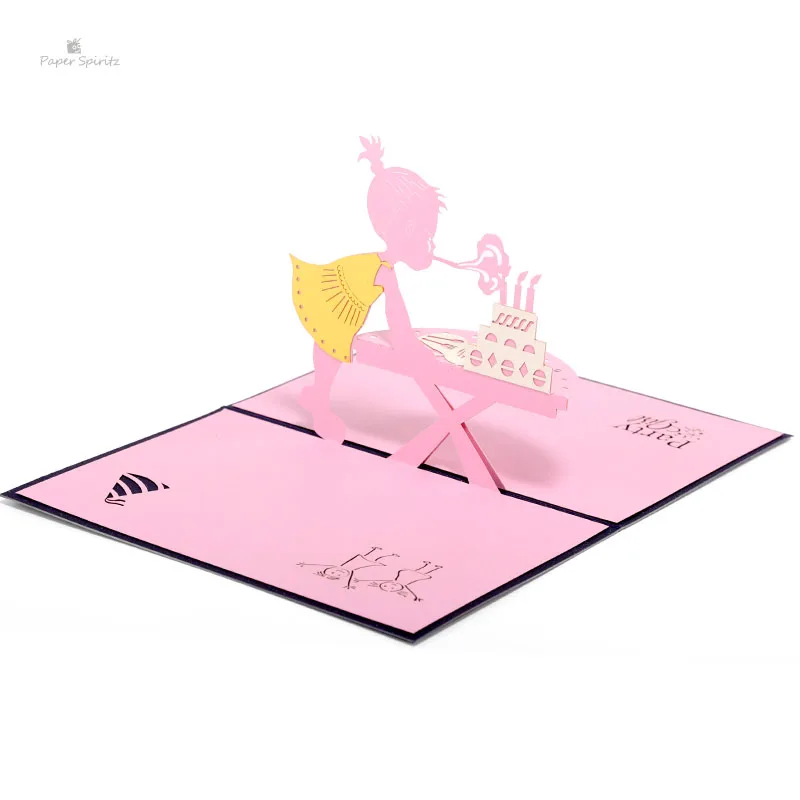  PAPER SPIRITZ girl Birthday laser paper pop up card with envelope blank invitations greeting kinder - 32891762477