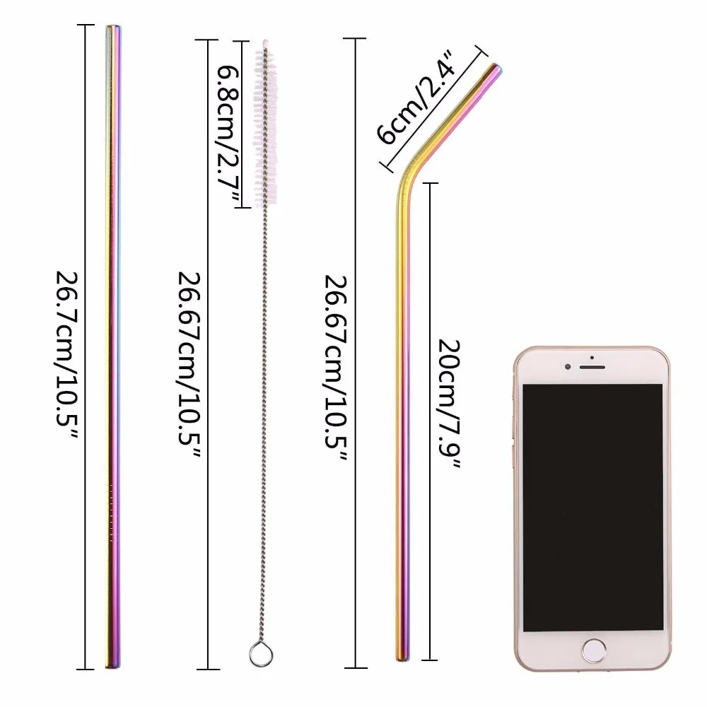 9 шт красочные Нержавеющая сталь соломинки многократного использования питьевые соломки для рождественской вечеринки с кистями 20/30 унций нержавеющей стаканы соломинки