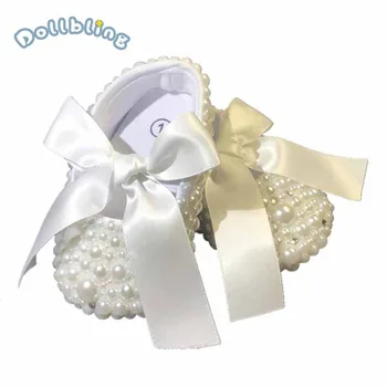 

Baby Shoes Pure White Christening Cute Pearls Custom Made DIY Inspired Wedding New Born Footwear Princess Little Girl Shoes