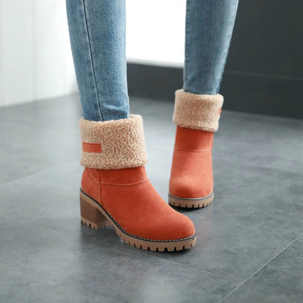 High Heels Snow Boots For Women Ladies Fashion Winter Shoes Flock Warm