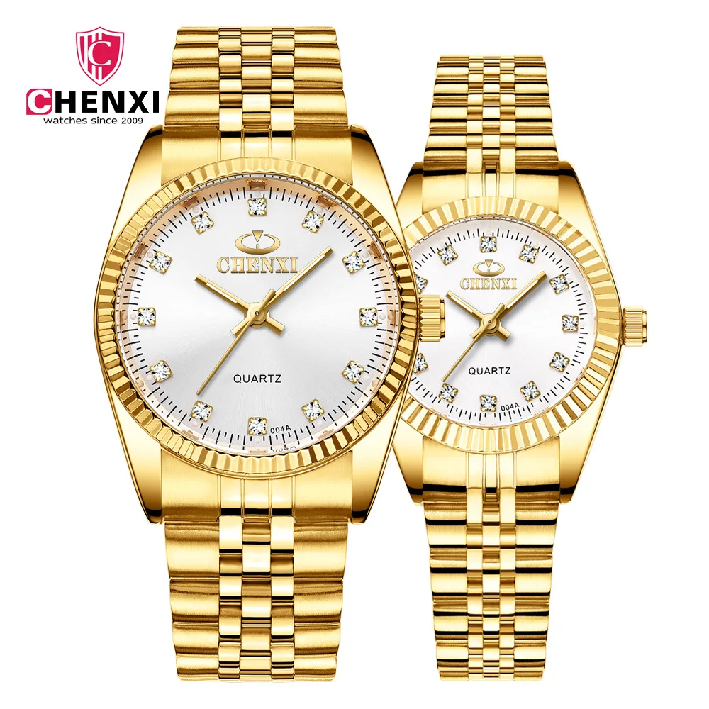 Chenxi Lover Watch Men Women Top Brand Luxury Gold Couple Watches Stainless Steel Band Quartz Watch Reloj De Numero Para Mujer