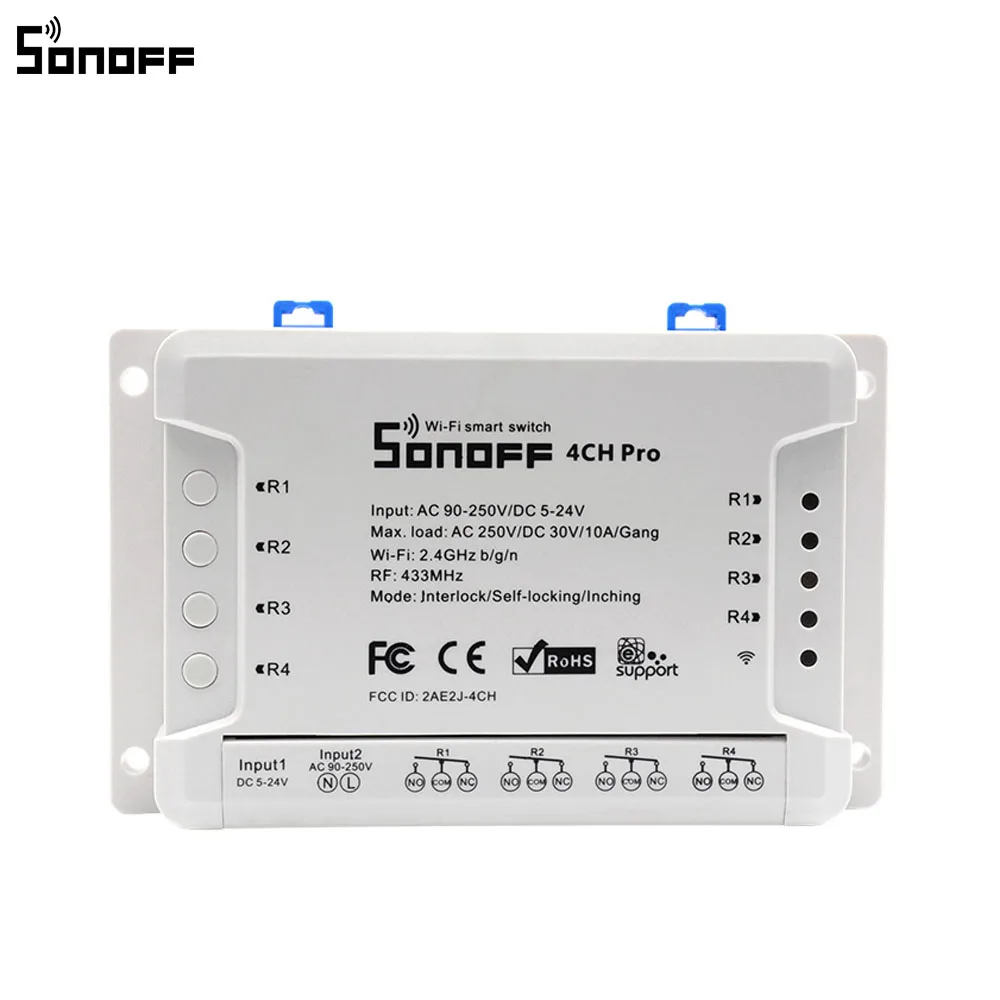 Интеллектуальный выключатель света Sonoff 4CH Pro R2 Смарт Wi-Fi выключатель света 4 Gang 3 режима работы толчковой самоблокирующиеся RF/переключатель Wi-Fi работает с Amazon Alexa