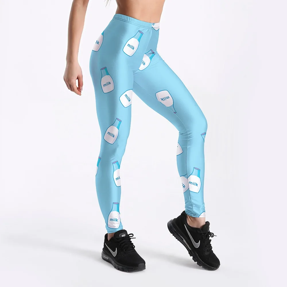 

Summer Sweet Cute Cartoon Milk Bottle Print Women Leggings High Waist Workout Casual Long Pants S-XXXXL