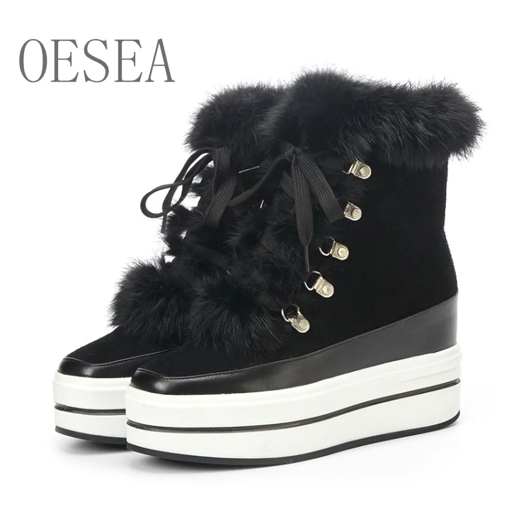 

34-39 Winter Europe and America snow boots 2018 casual metal buckle cross lace-up warm height increasing comfortable women shoes
