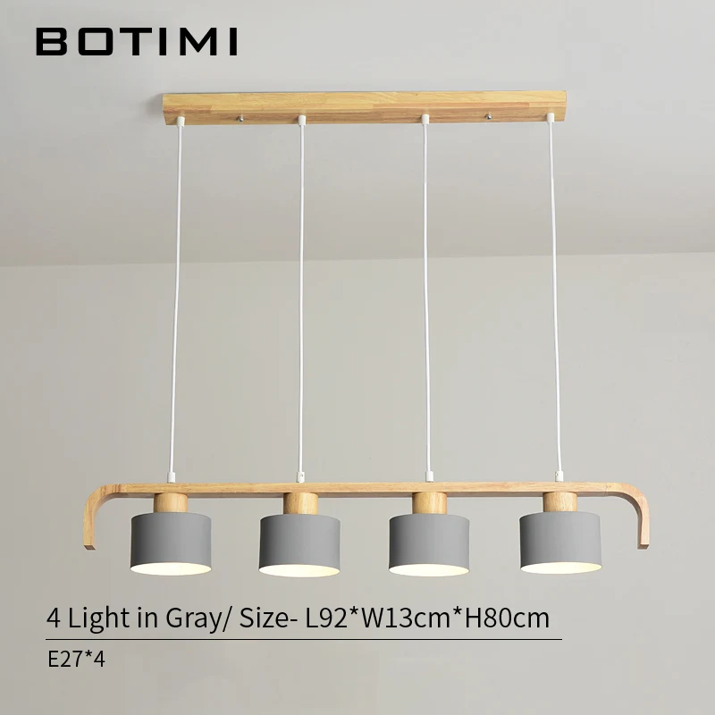 BOTIMI современный светодиодный подвесной светильник с металлическим абажуром для столовой деревянный подвесной светильник E27 деревянный кухонный светильник - Цвет корпуса: 4 Light-Gray