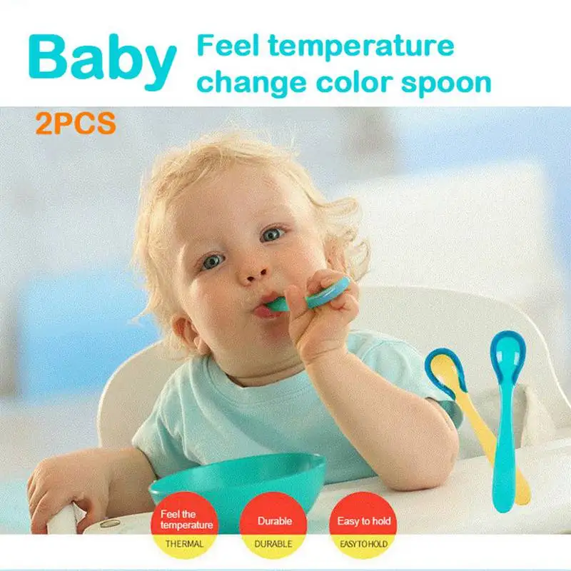 

2pcs Baby Thermo-colored Scoop Set Safe Color-changing Thermostool Baby Food Spoon Anti-scalding Feeding Cutlery