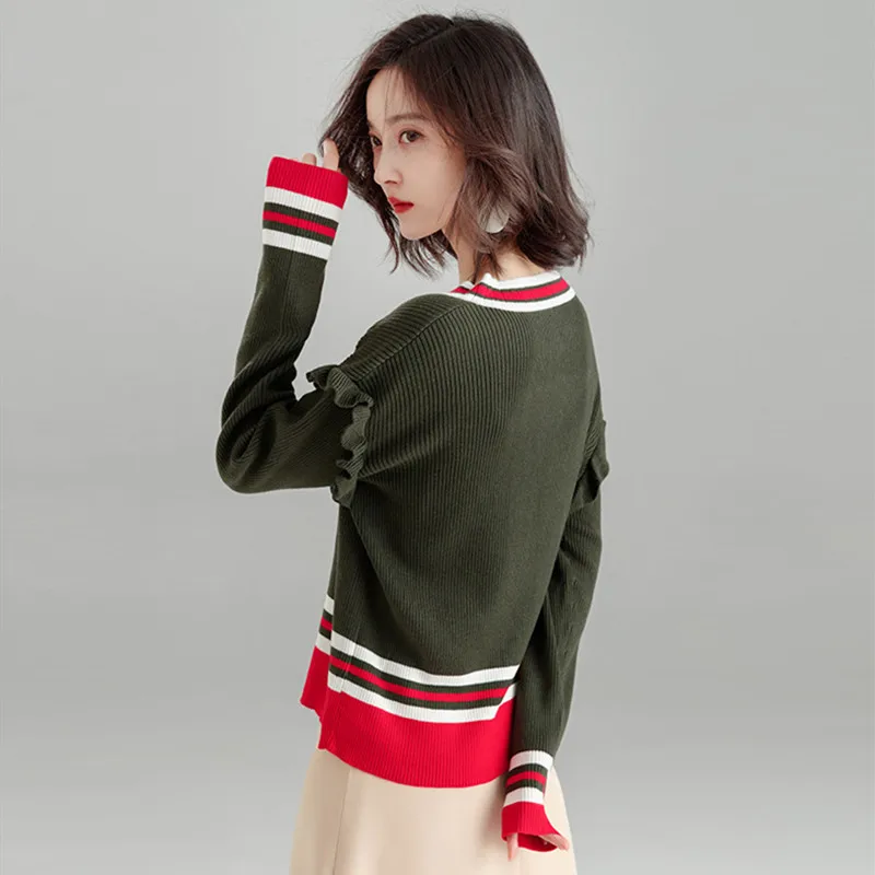 Printemps Papillon 2019 Pour cou Patchwork Simple Court Bleu De Pulls Femmes Tricoté V army Green Pull Manches Lâche over PwXZuTkiO
