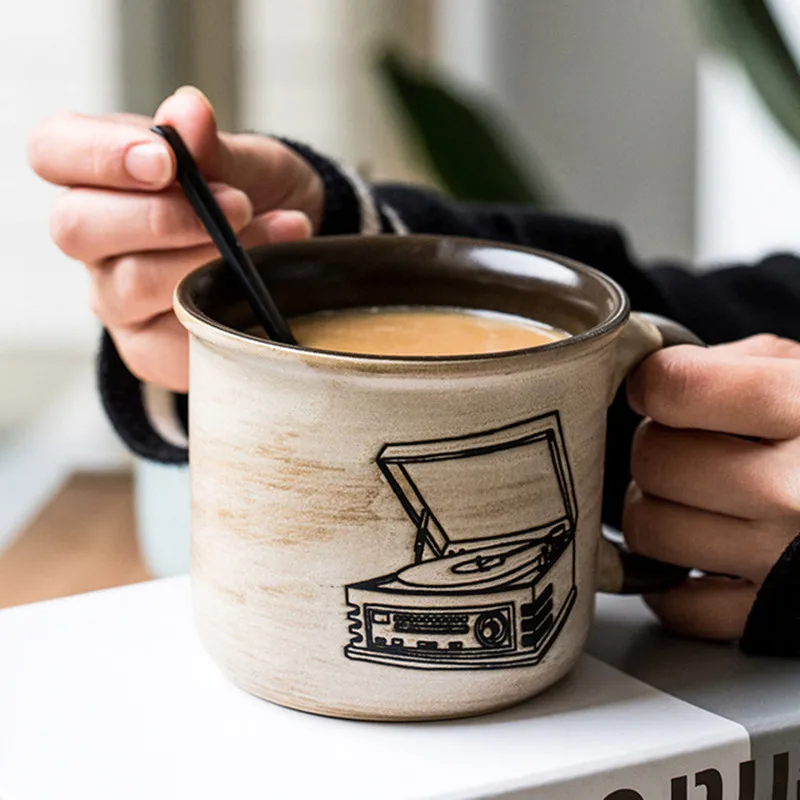 

Retro creative ceramic girl office coffee mugs 420ml kids Hand Painted milk cup tumbler travel water cup for tea birthday gift