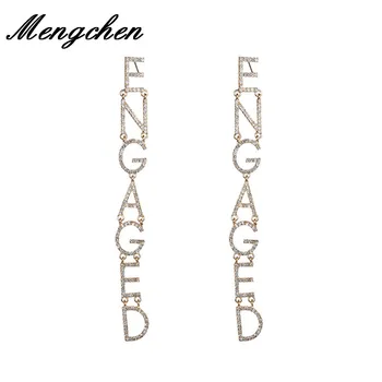 

New Design Luxury Shiny Rhinestone Letters ENGAGED Dangle Earrings For Women Jewelry