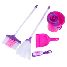 Игрушки для ролевых игр, набор для уборки, розовая Метла/швабра/ведро/совок/чистящая щетка для очистки, набор игрушек для обучения