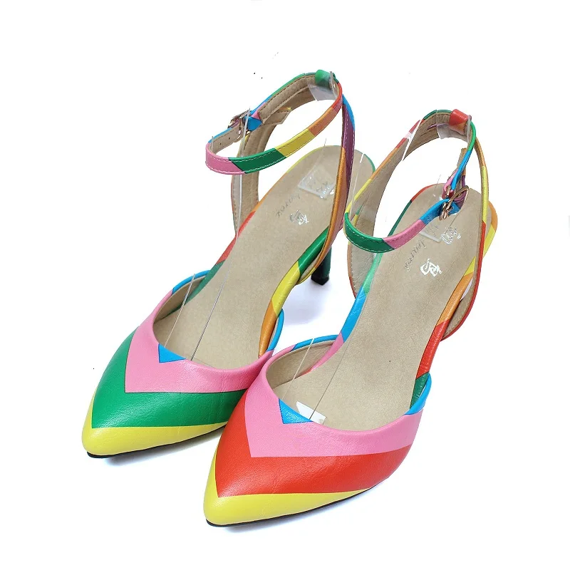 2017 New rainbow high heels Sexy women Pumps Thin Heels Sheepskin