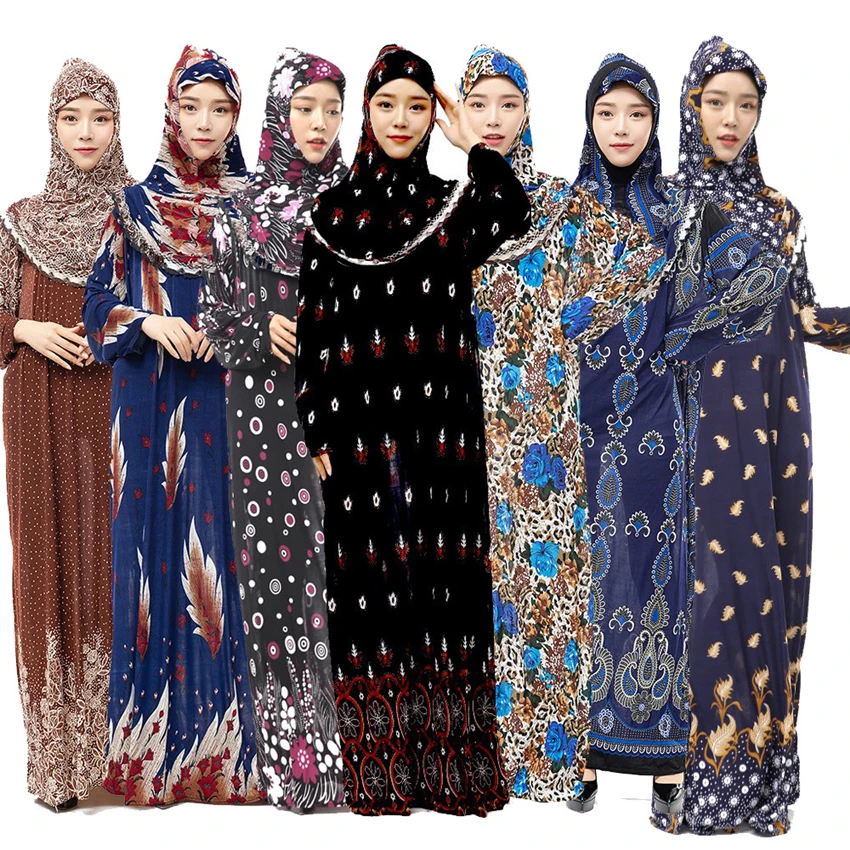 

Muslim Dress (12 Pieces/lot) New Abaya Dubai Women Kaftan Turkey Printed Two Peices Hijab Dress Prayer Islamic Clothing Moroccan