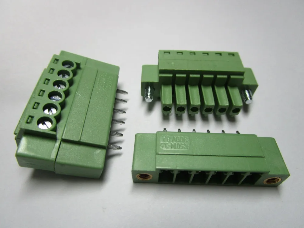 

20 pcs With Embossmen Straight 6pin/way Pitch 3.5mm Screw Terminal Block Connector Green Color Pluggable Type with straight pin