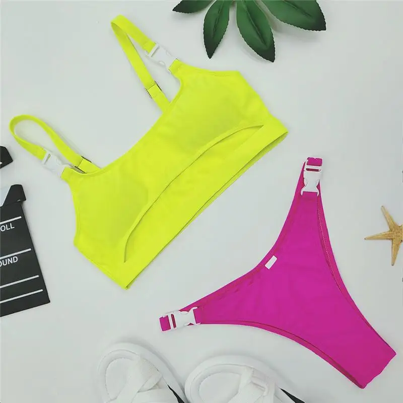 

Aartiee Sexy thong bikini neon green Swimsuit female High cut swimwear women Push up bikini set 2019 Fashion Summer bathers new