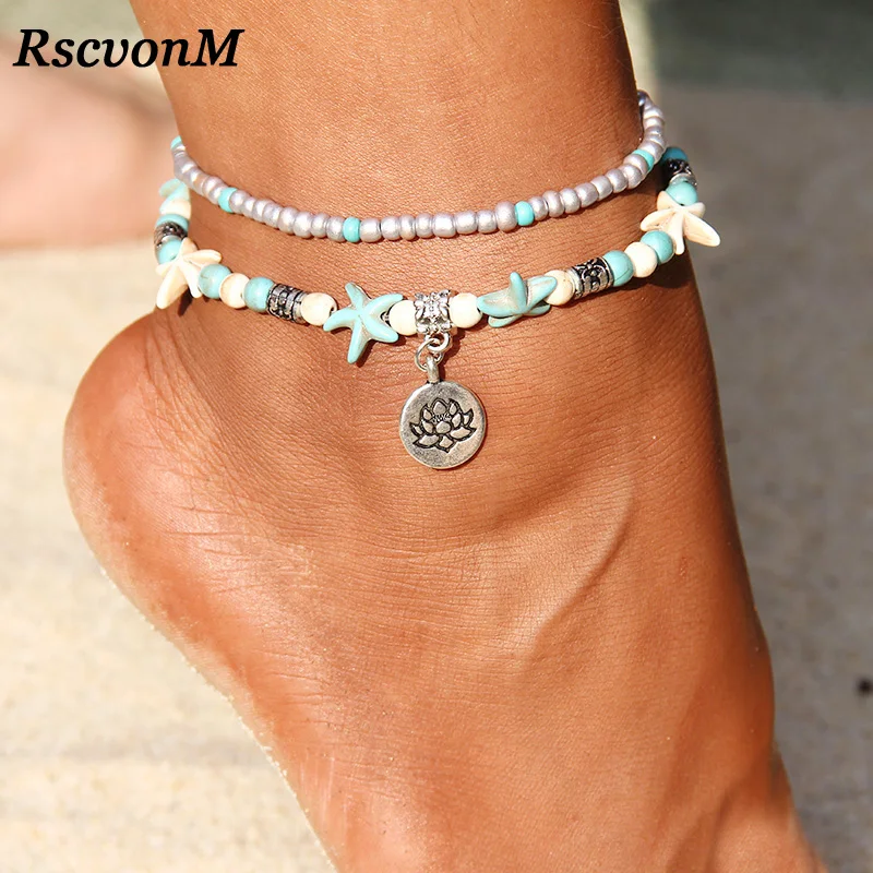 Buy RscvonM Bohemian Multiple Layers Lotus Anklets For