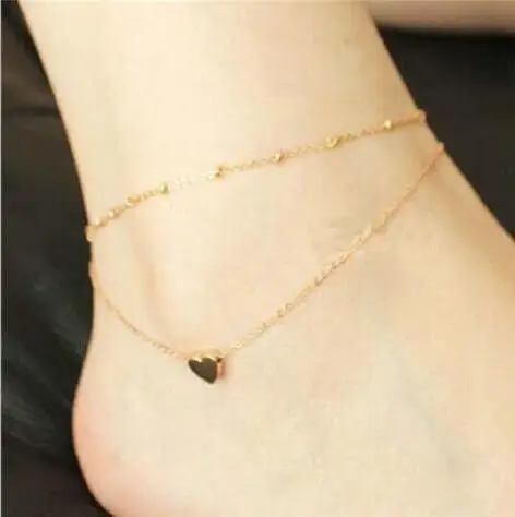 

Japanese And Korean Version Of The Fashion Double Love Beach Anklet European Titanium Steel Heart Gift Feet