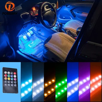 

POSSBAY RGB Colorful Neon Light Car LED Strip Lights Wireless Music Remote Control Interior Atmosphere Lamp Auto Decoration