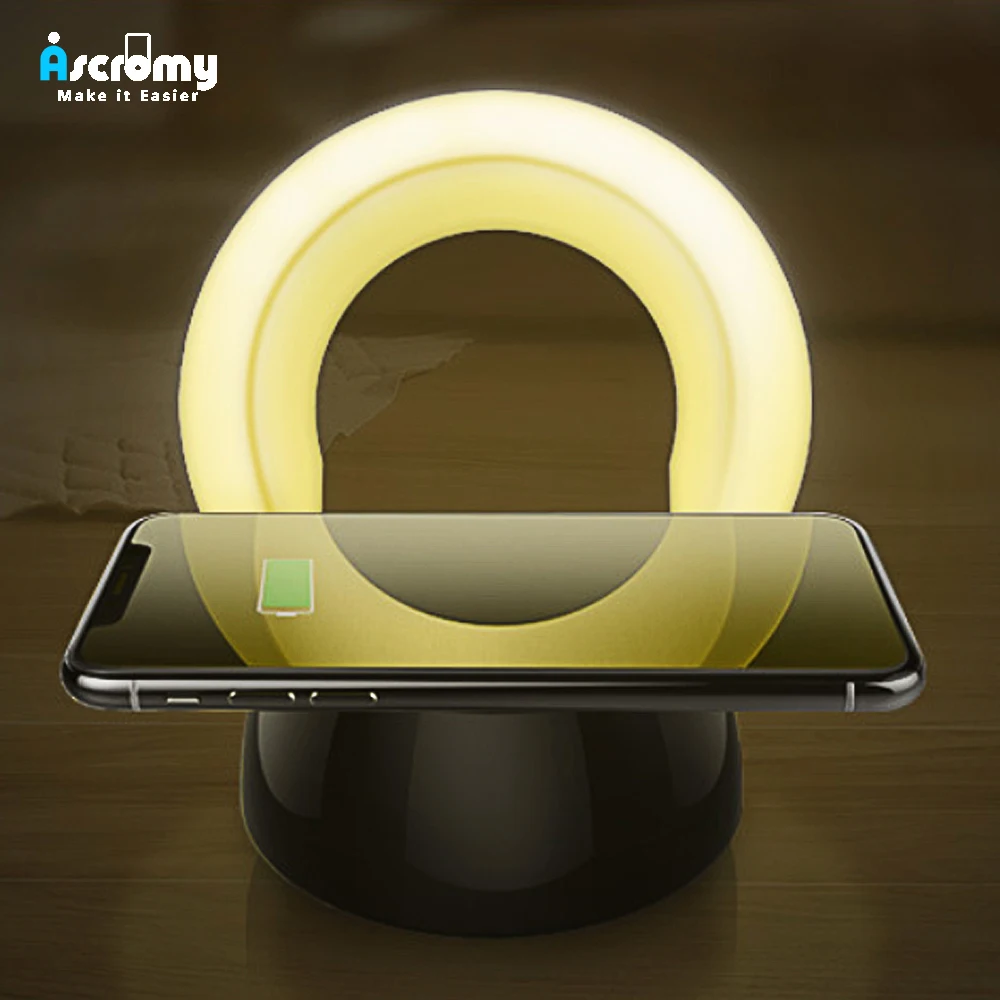 Ascromy быстро Беспроводной Зарядное устройство торшер свет для iPhone XS Max XR 8 плюс док-станции зарядки 10 Вт для samsung S8 S9 плюс