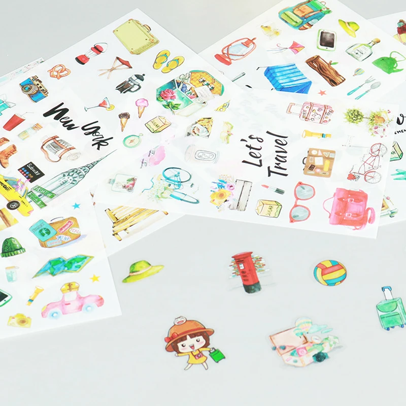 6 pcs/lot Cute World Travel Cartoon Stickers Diary Scrapbooking Album Decoration PVC Stationery Sticker Label for Kids Gifts