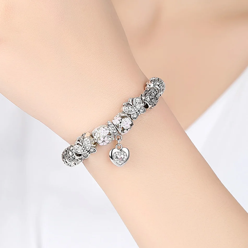 Высокое Качество бусины в форме сердца подходят к оригинальному серебряному браслету браслеты с бусинами из кристаллов и браслеты для женщин модные ювелирные изделия