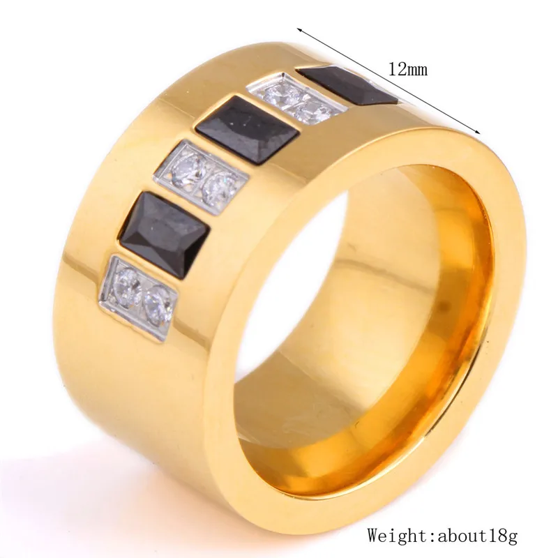 Modyle New Fashion Gold Color Stainless Steel White/Black CZ Zircon Wedding Ring for Women