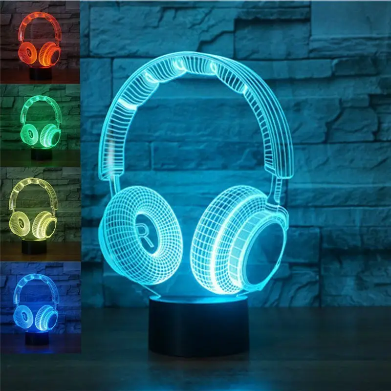 

Wrumava Best Gift 3D DJ Headphone Illusion Light Studio Music Monitor Headset Coloful hifi music Earphone LED Lamp In Bedroom De