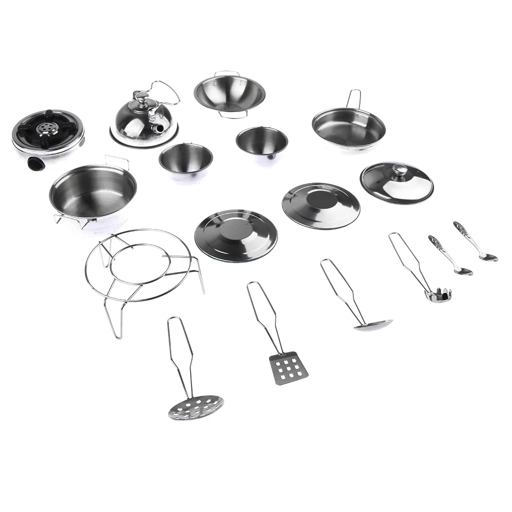 Kids Kitchen Metal Cookware Playset, All Purpose Kitchen Cooking Tool Set - F, 17pcs/Set