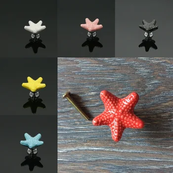 

6x Cute Starfish Ceramic Cabinet Drawer Knobs Porcelain Kids Room Wardrobe Handles Furniture Dresser Closet Cupboard Rural Pulls