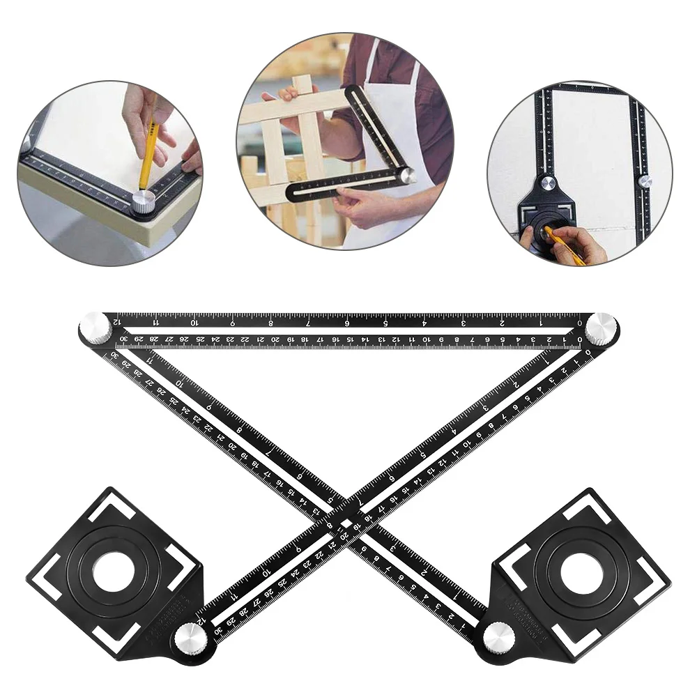 

Multi Template 6 Folding Rulers Measuring Tool Angle Ruler with Drill Guide Glass Tiles Woodworking Gauges Tool Template