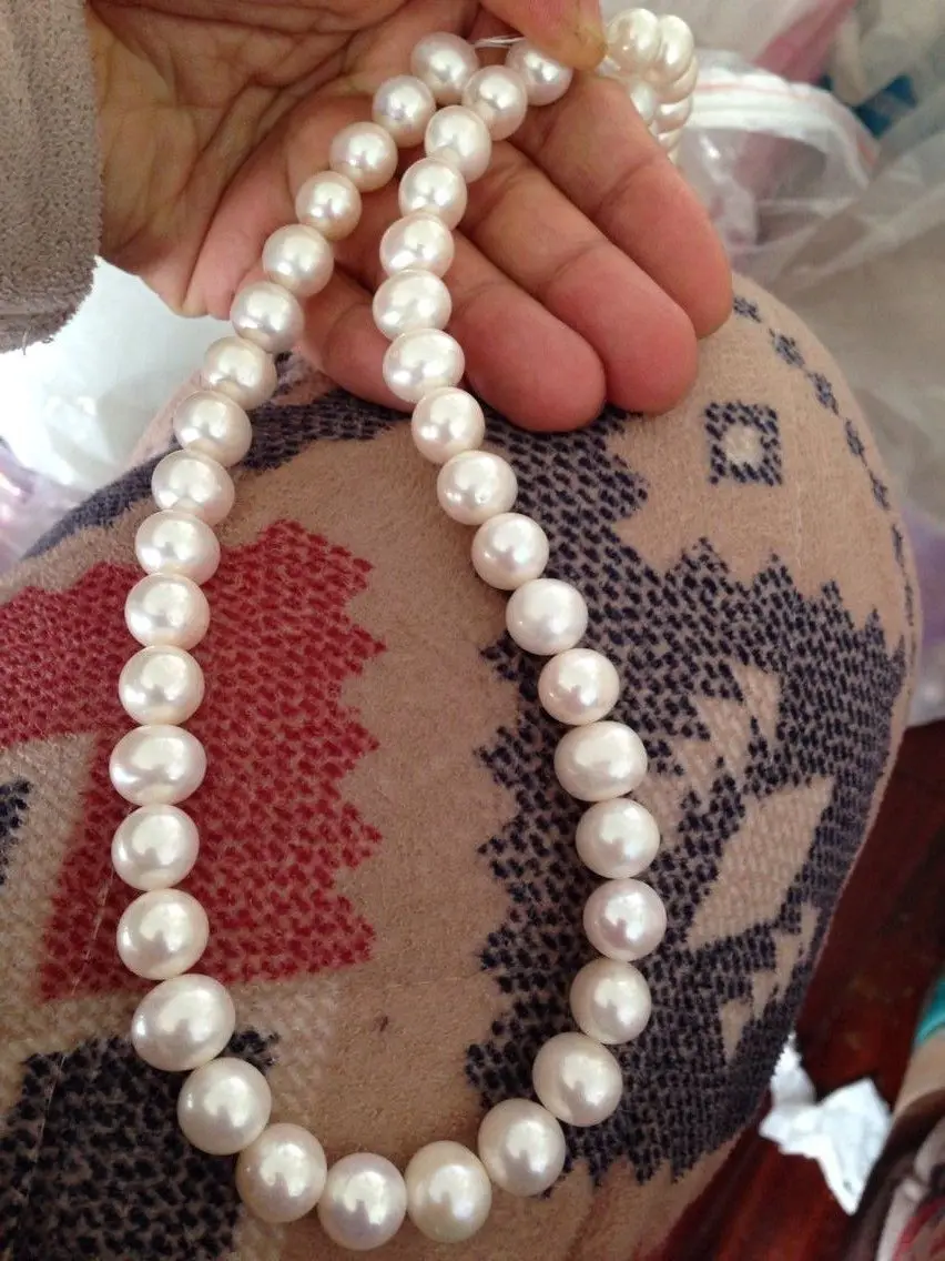 

Free shipping hot sale Women Bridal Wedding Jewelry >> good luster 9-10mm natural south sea white pearl necklace 17inch14K
