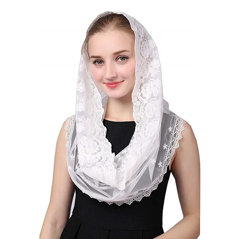

white Veils Mantillas for Church Lace Headcovering HeadWrap Veil Catholic Latin Mass vela negra Voile Dentelle Mantillas 2019