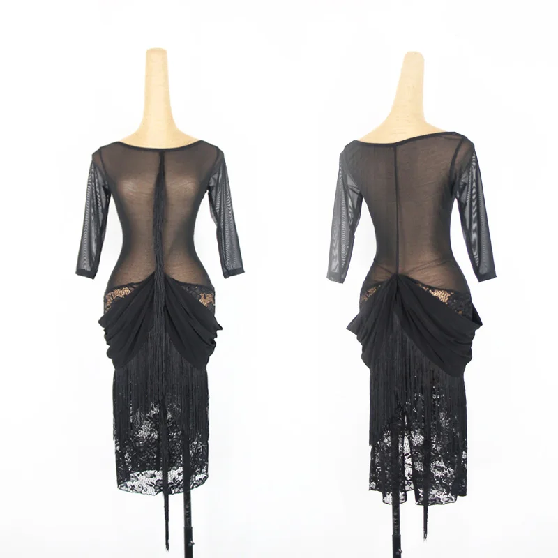 Mesh top Style Женское латинское танцевальное платье для современного танца, тренировочная одежда, конкурс латиноамериканских танцев, платье Румба/Танго/Самба, одежда для выступлений DQL823 - Цвет: Mesh top Style